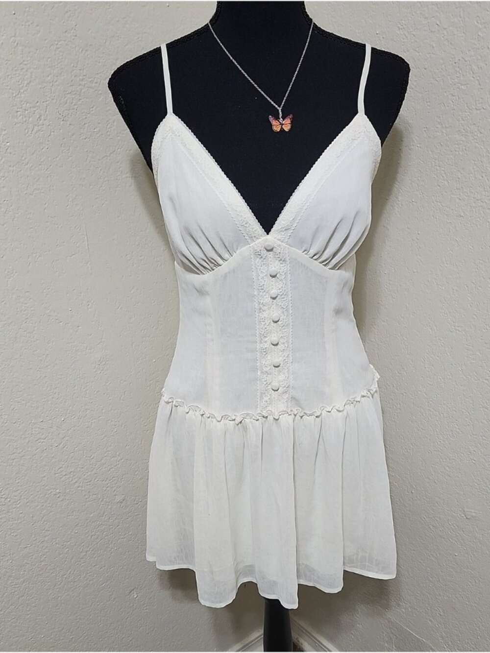 wild fable White Lace-Trim Spaghetti Strap Babydoll Camisole